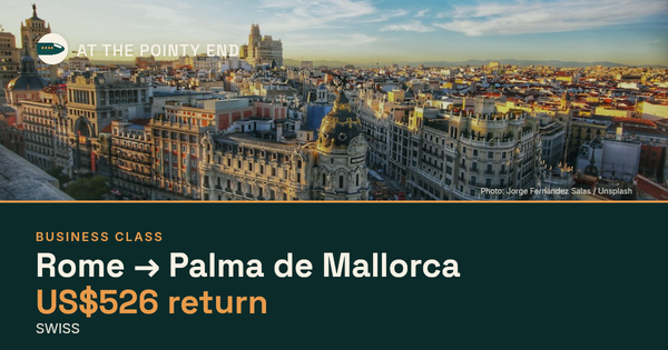 Business return to Palma de Mallorca from US$526, well below typical. Checked against live availability.