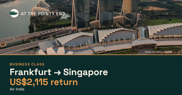 Business return to Singapore from US$2,115. Checked against live availability.