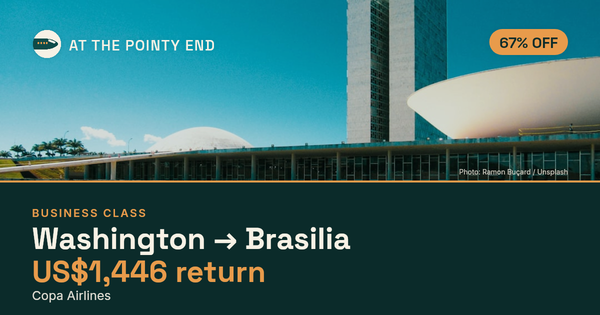 Business return to Brasilia from US$1,446, about 67% off. Checked against live availability.