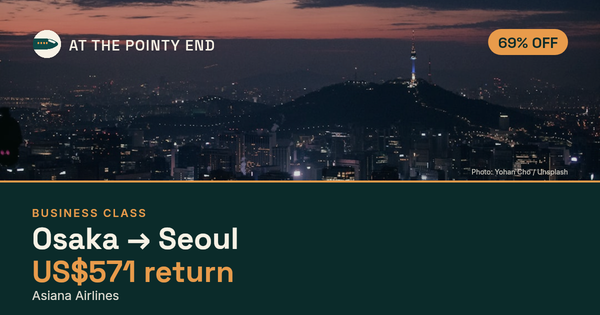 Business return to Seoul from US$571, about 69% off. Checked against live availability.