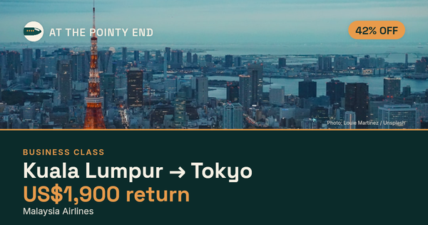 Business return to Tokyo from US$1,900, about 42% off. Checked against live availability.