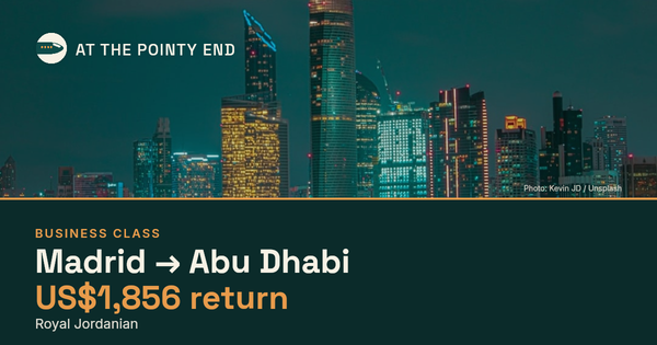 Business return to Abu Dhabi from US$1,856, well below typical. Checked against live availability.