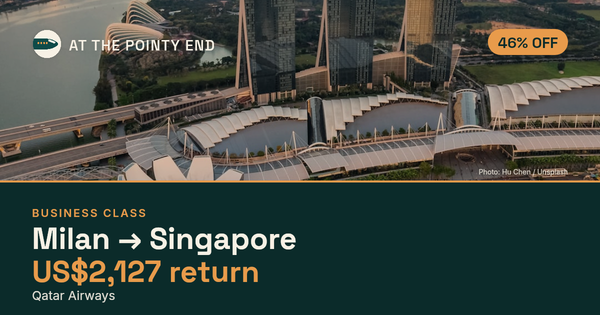 Business return to Singapore from US$2,127, about 46% off. Checked against live availability.