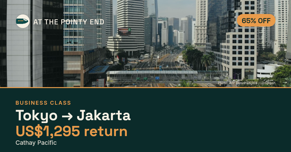 Business return to Jakarta from US$1,295, about 65% off. Checked against live availability.