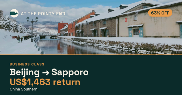 Business return to Sapporo from US$1,463, about 63% off. Checked against live availability.