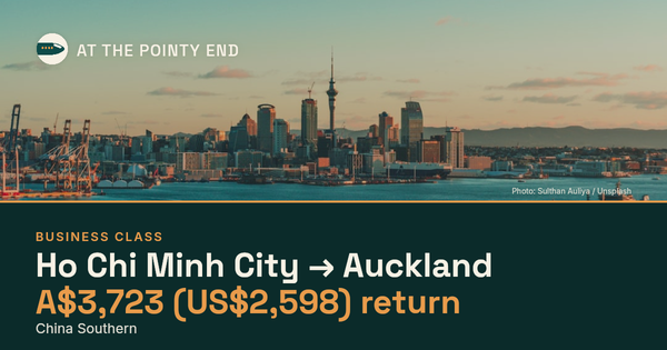 Business return to Auckland from US$2,598, well below typical. Checked against live availability.