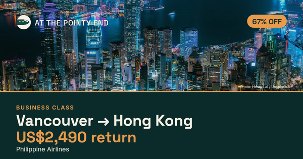Business return to Hong Kong from US$2,490, about 67% off. Checked against live availability.
