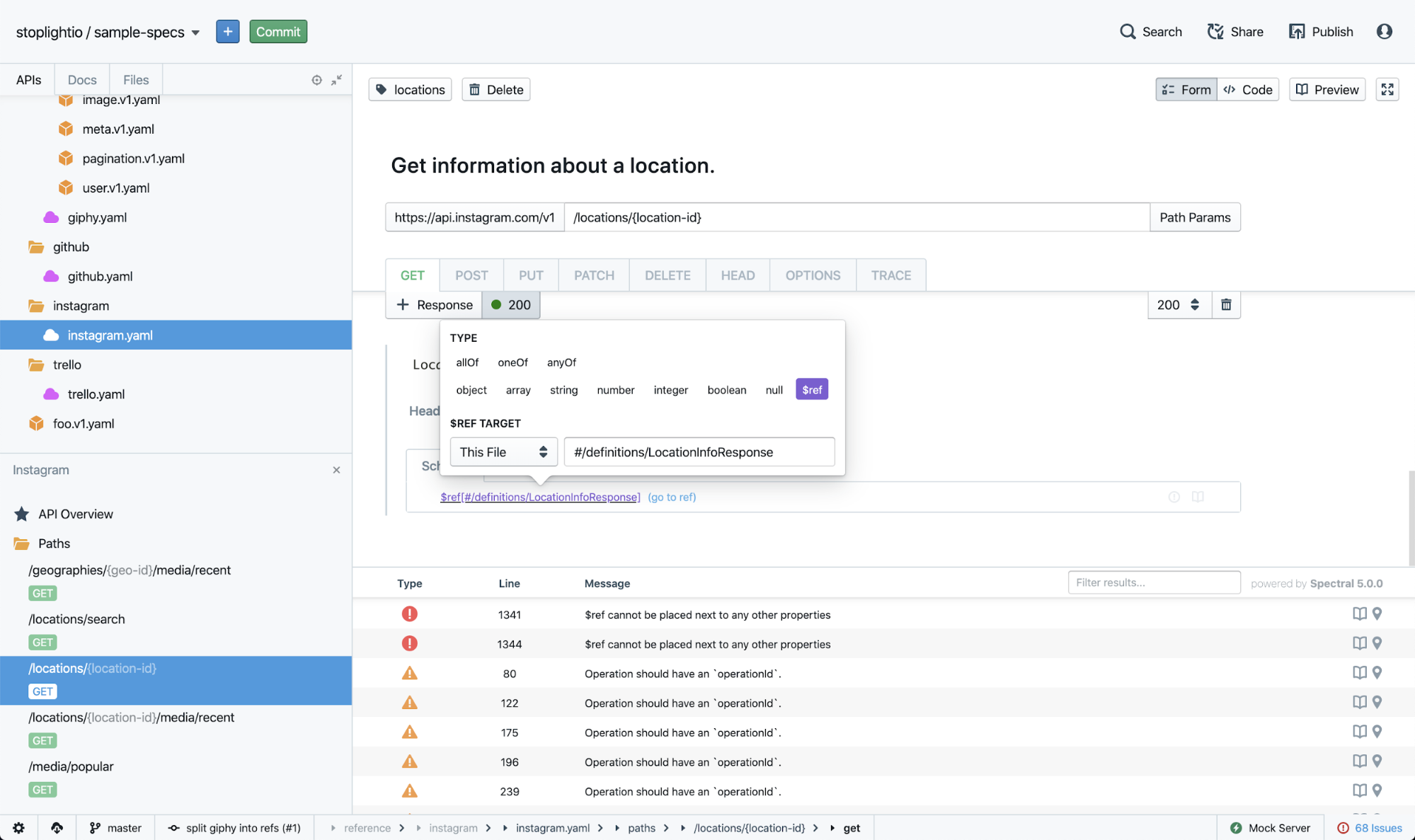 Stoplight studio's form editor view