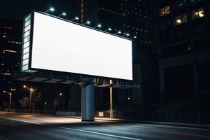 Illuminated Billboard Mockup in Downtown Night Advertising Scene
