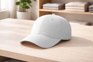Minimal Baseball Cap Mockup on Wooden Desk Lifestyle Branding