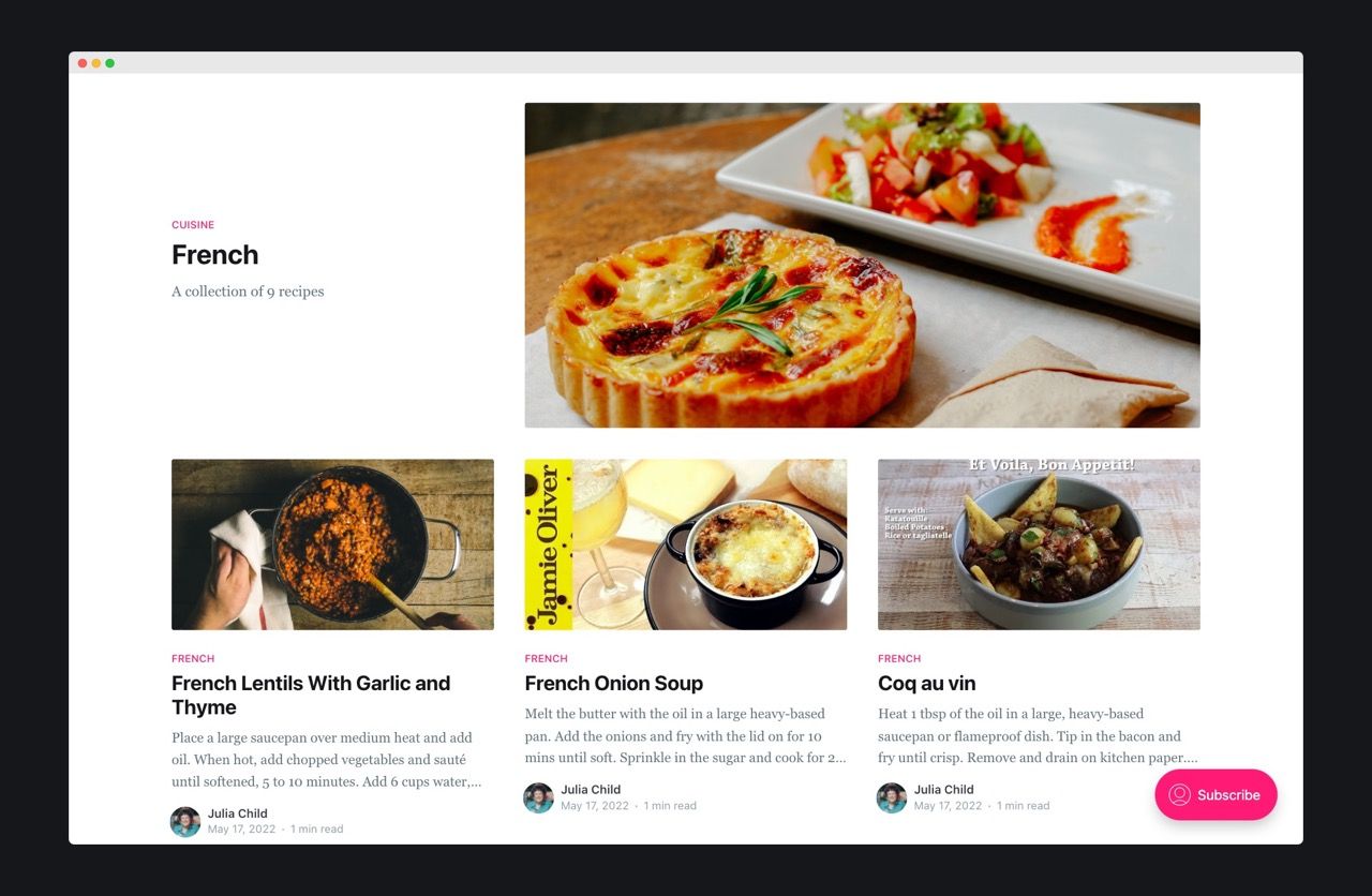 Custom collection of French recipes