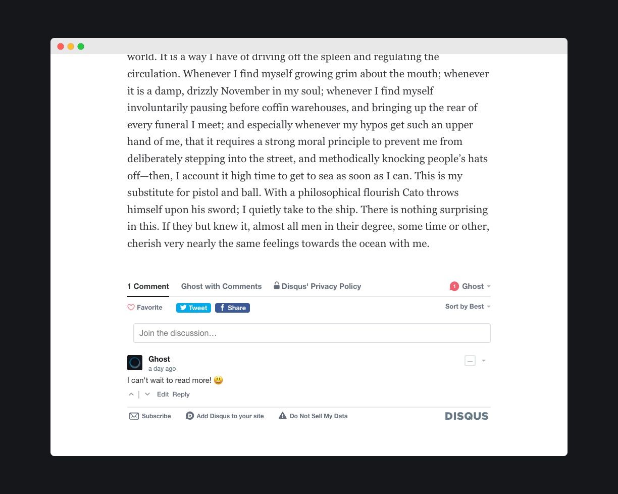Comment fields on a blog post page