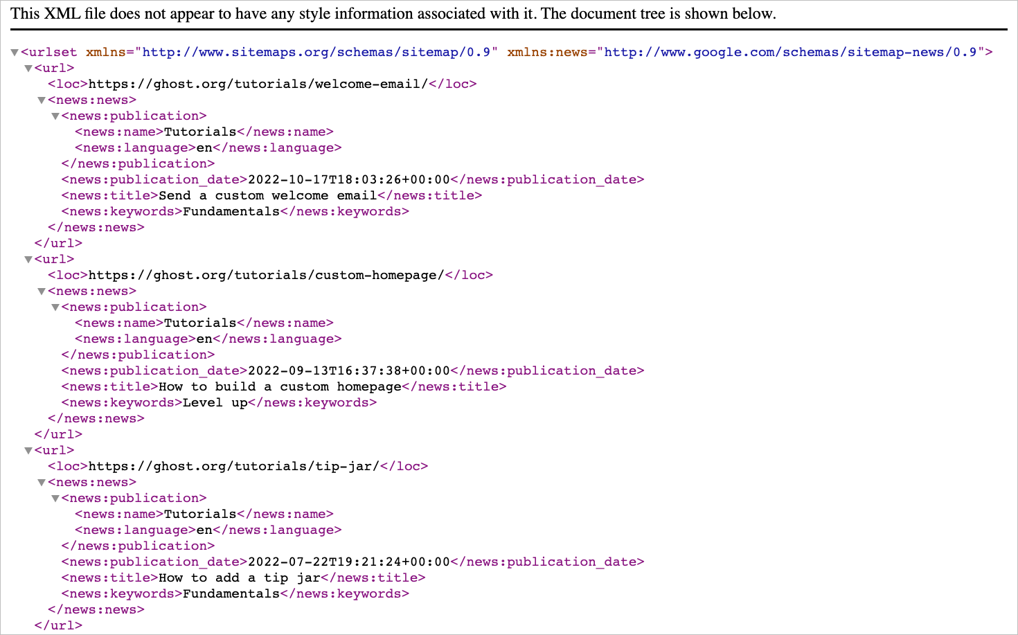 Google News sitemap example