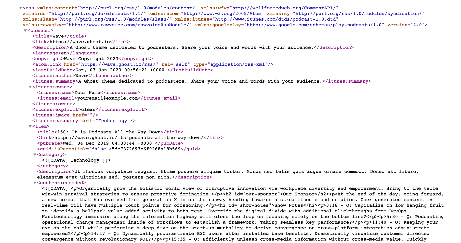 Automatic RSS feed generated by Ghost