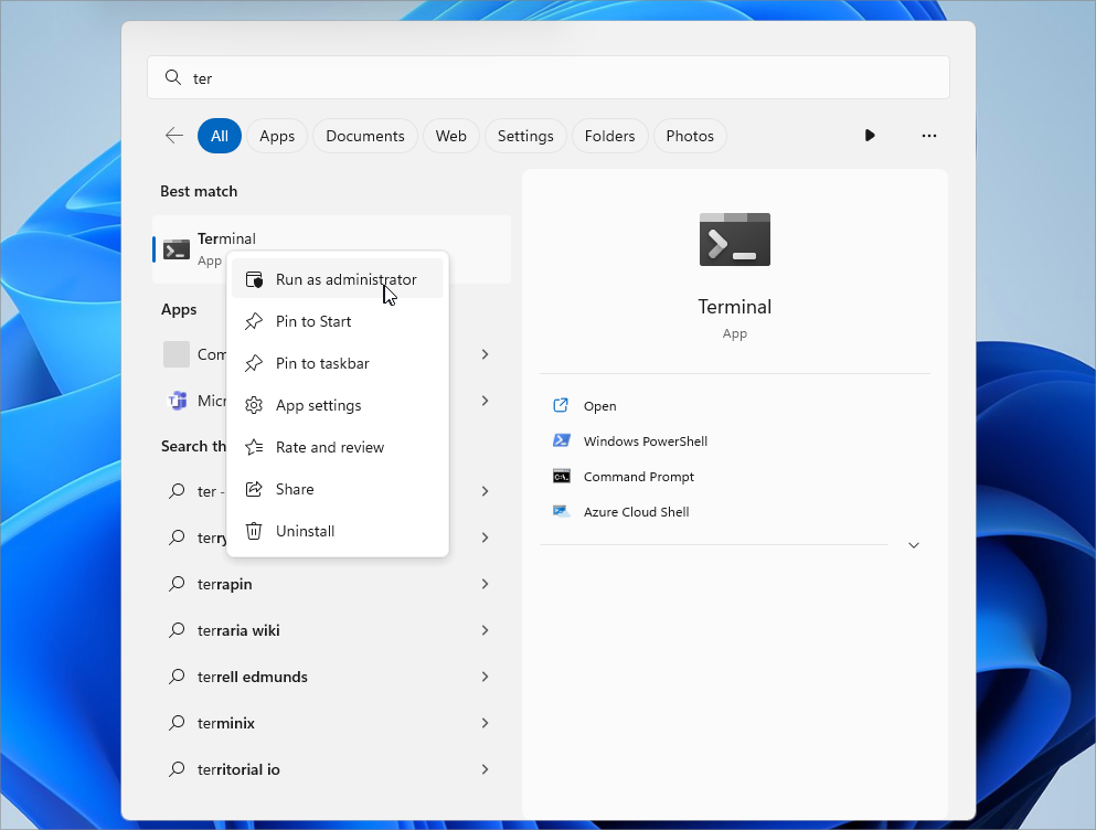 Use run as admin to open the terminal