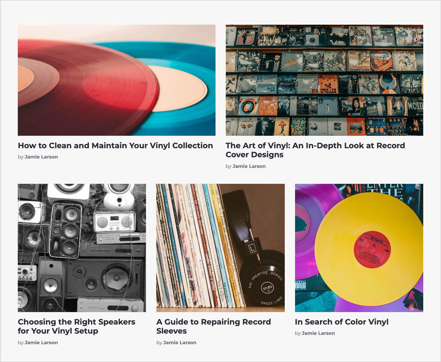 Of Record's post list, shown with cards