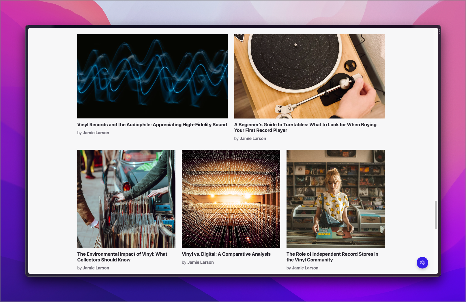 card grid from of record theme