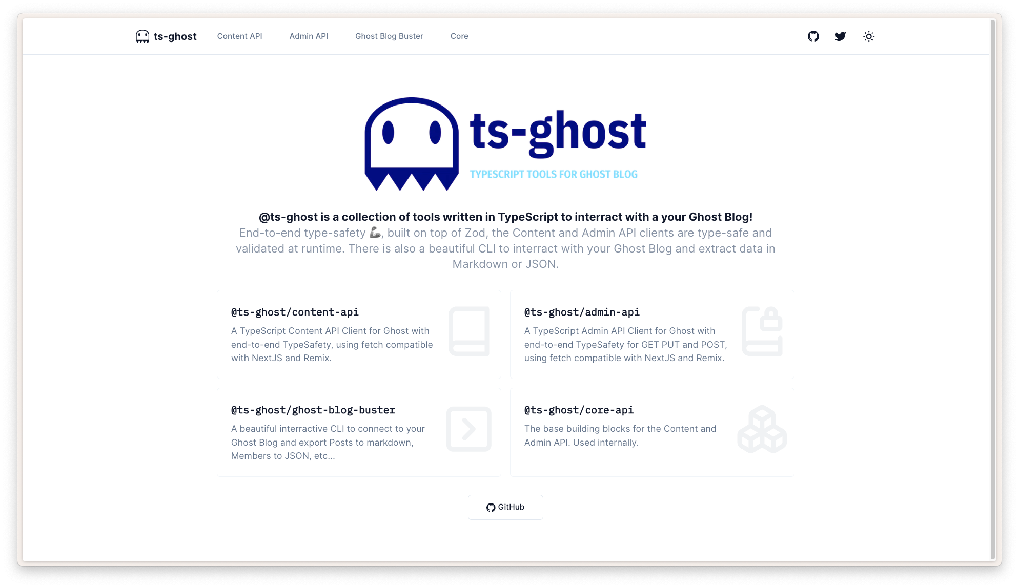 the homepage for ts-ghost
