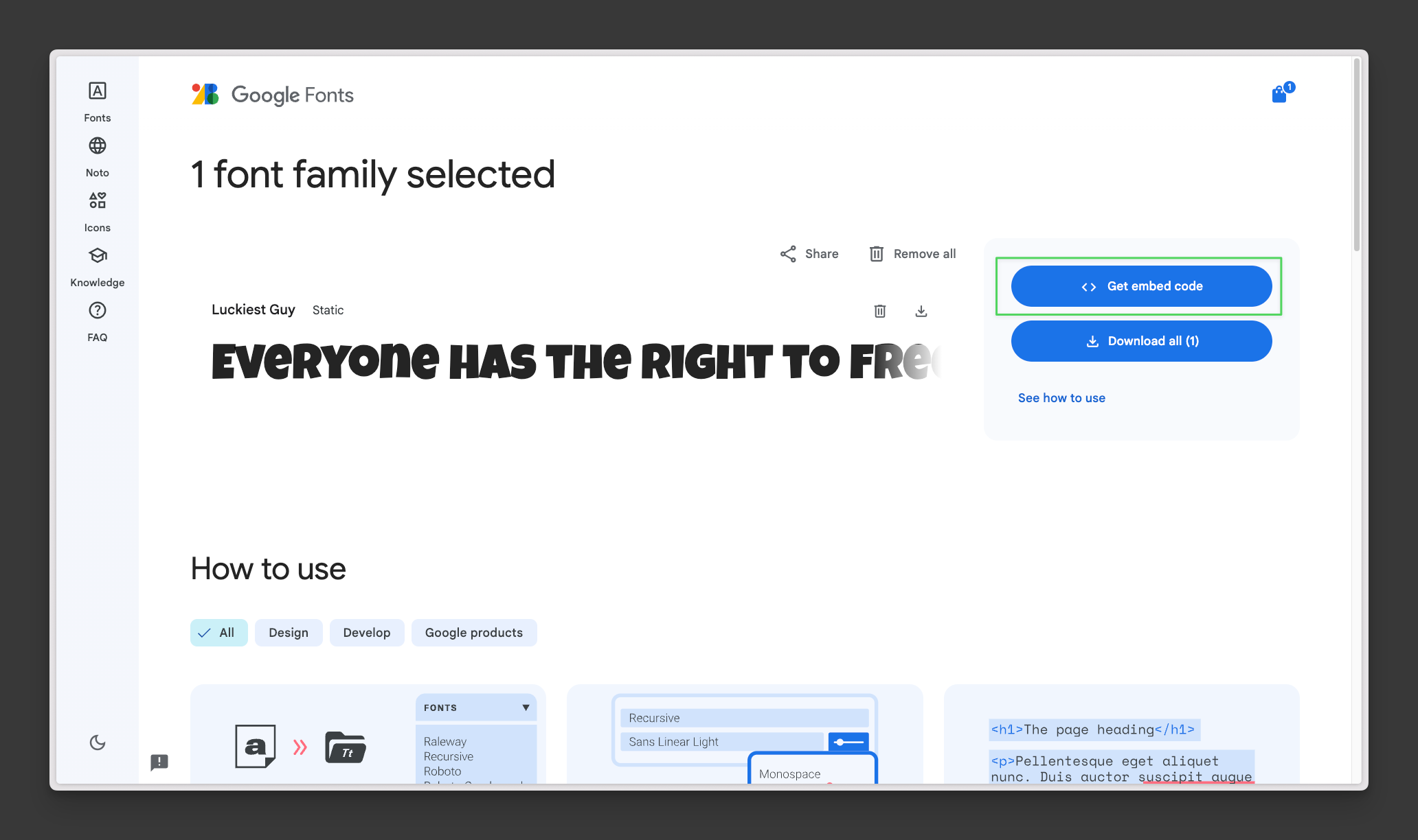 Google Fonts Use on the web box