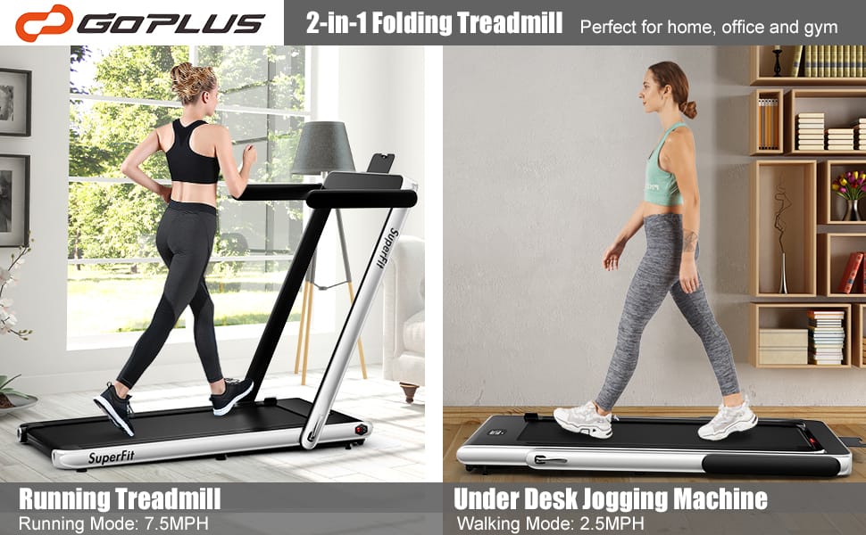 Goplus 2-in-1 Folding Treadmill Features