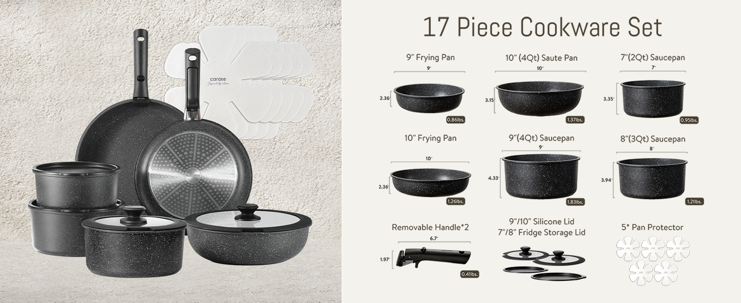 CAROTE 17pcs Pots and Pans Set 