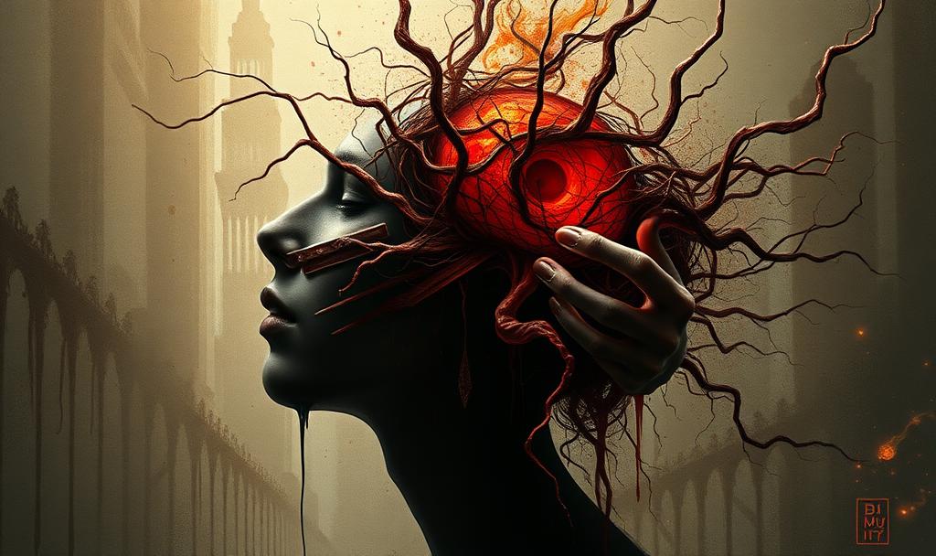 an AI generated photo of a human being under manipulation of gritology, psychological and spiritual manipulation