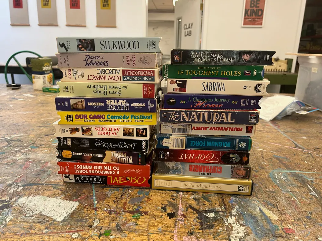 a stack of VHS tapes