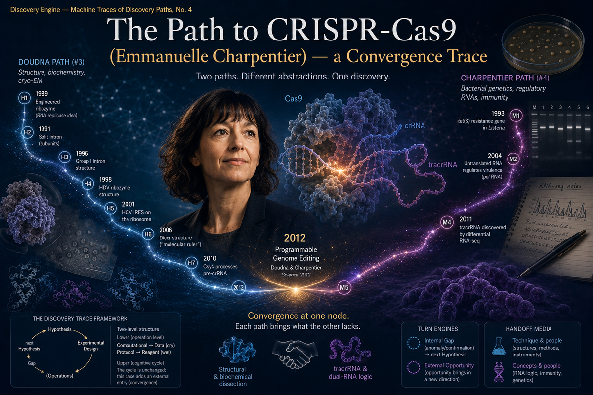 Machine Traces of Discovery Paths #4 — The Path to CRISPR-Cas9 (Emmanuelle Charpentier), a Convergence Trace