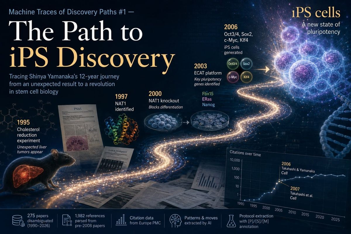 Machine Traces of Discovery Paths #1  - The Path to iPS Discovery, A Seed- and Abstract-Based Reconstruction