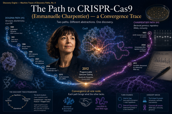 Machine Traces of Discovery Paths #4 — The Path to CRISPR-Cas9 (Emmanuelle Charpentier), a Convergence Trace