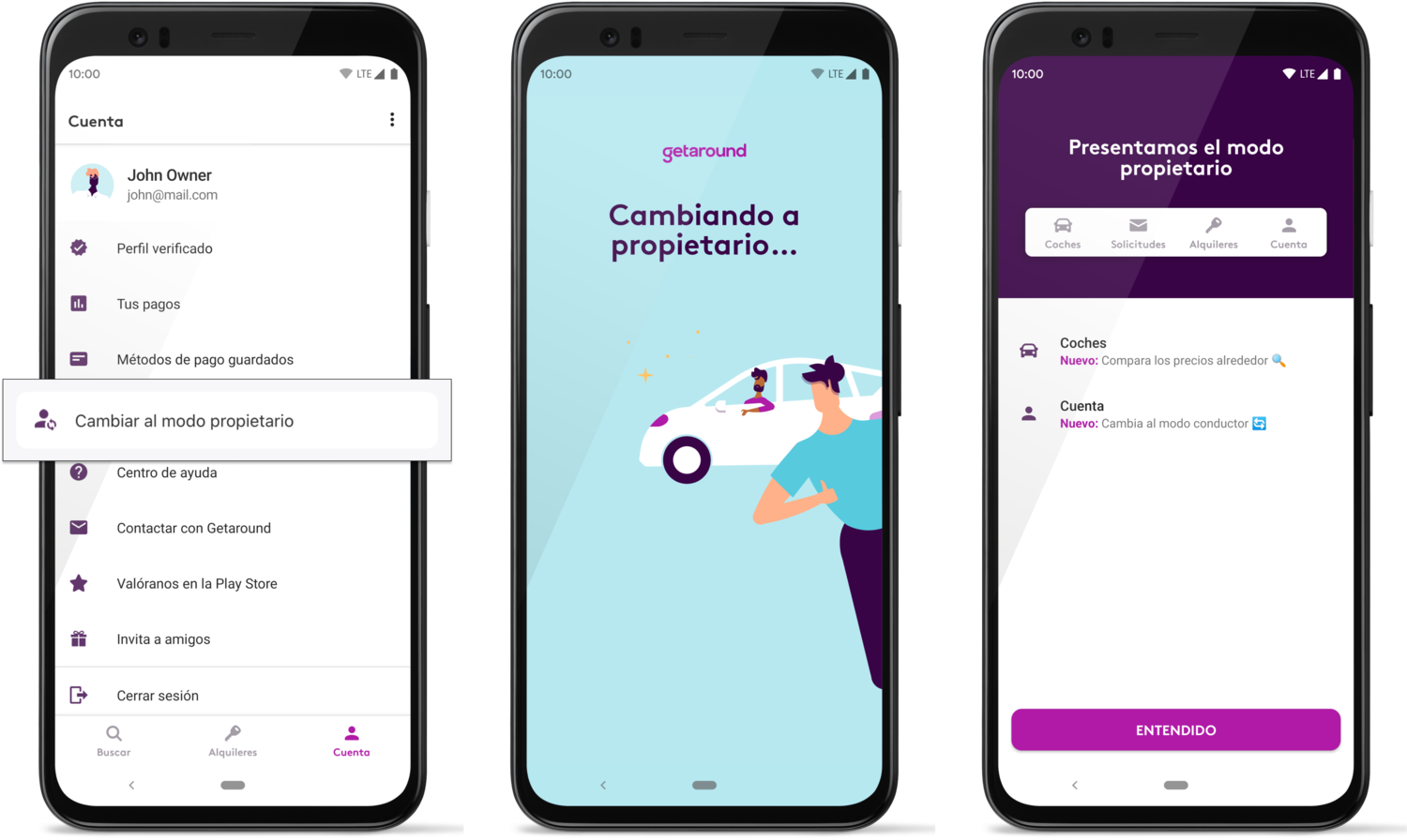 Hemos dividido la navegación entre funciones específicas del propietario y del conductor