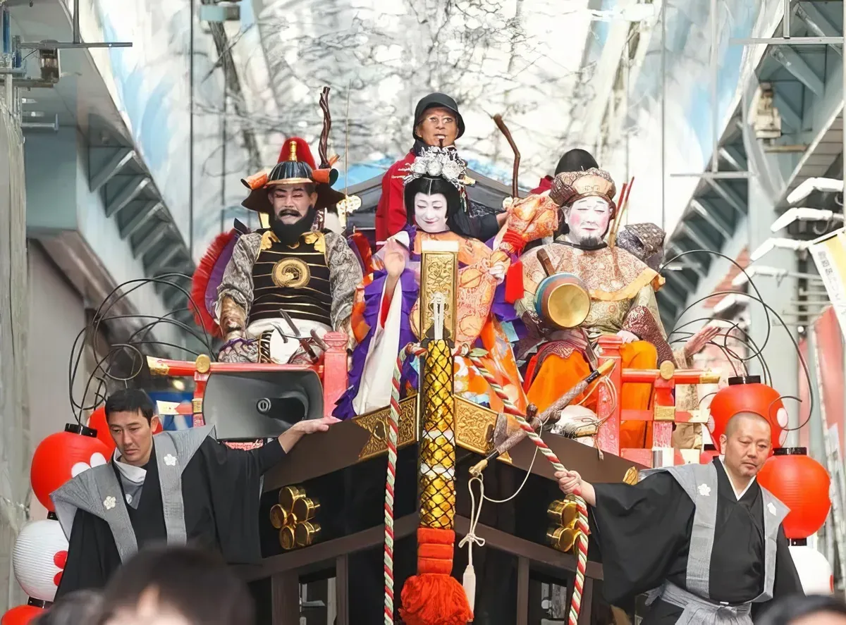 Osu Maru treasure ship with performers dressed as the Seven Gods of Fortune during the Setsubun festival in Nagoya.