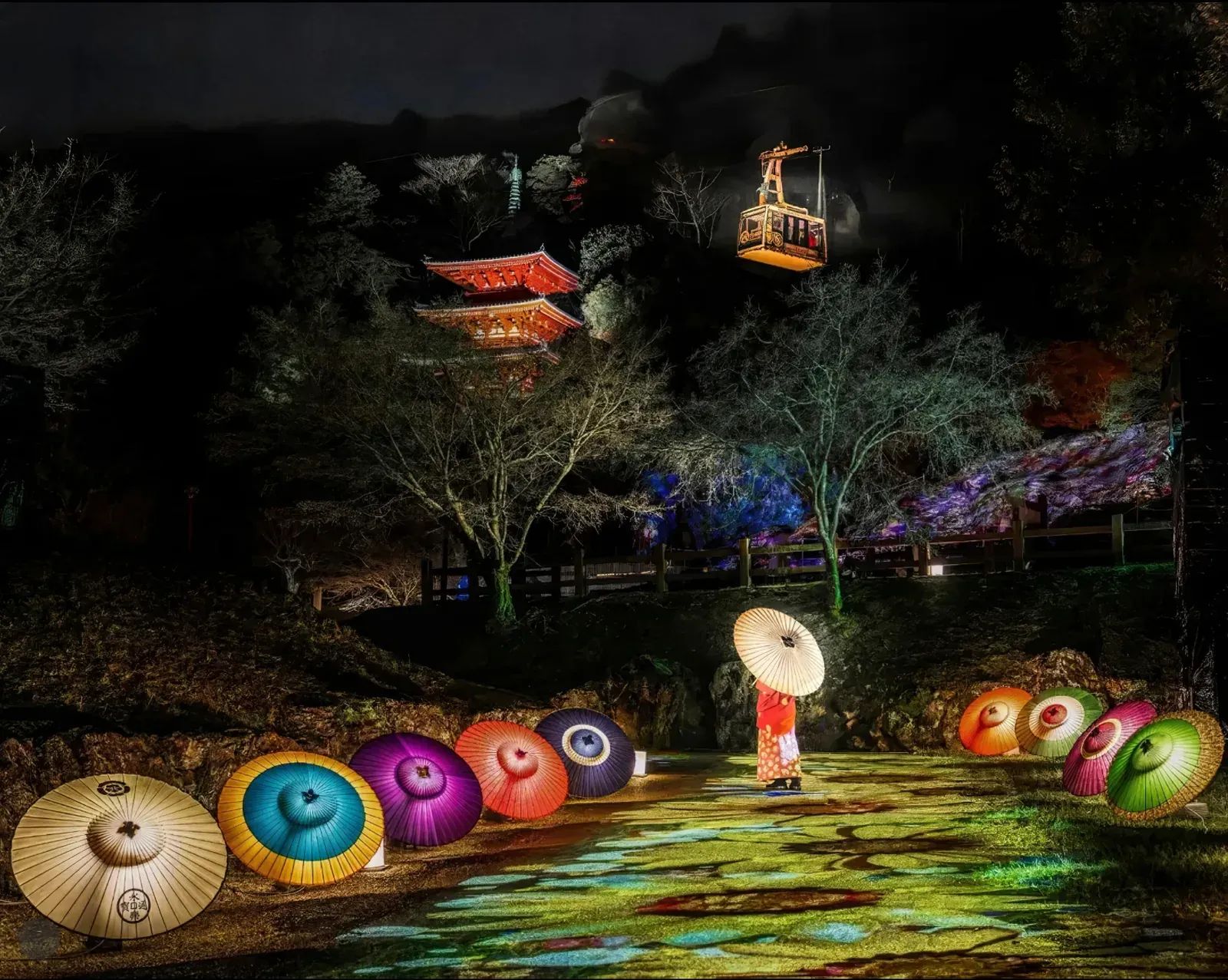 Illuminated wagasa umbrellas at Gifu Akari Monogatari