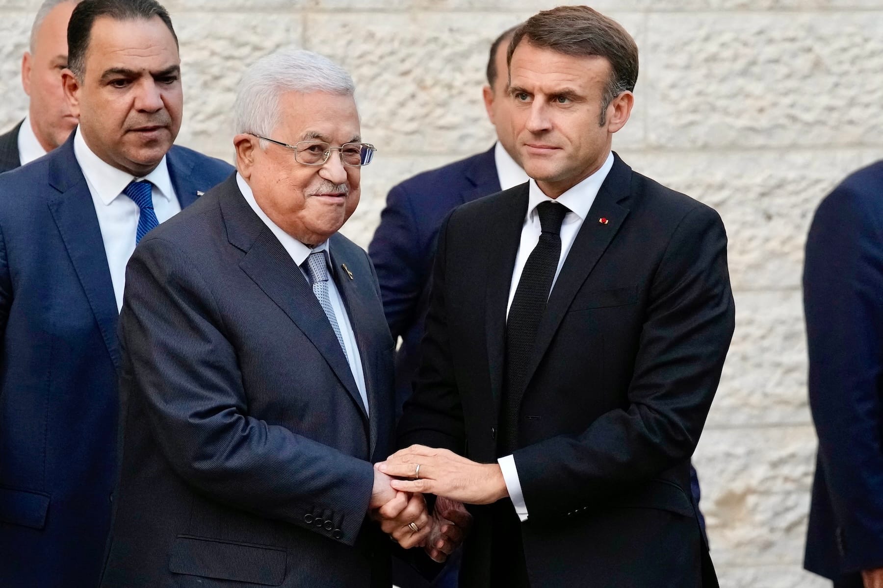 french president emmanuel macron meeting palestinian president mahmoud abbas