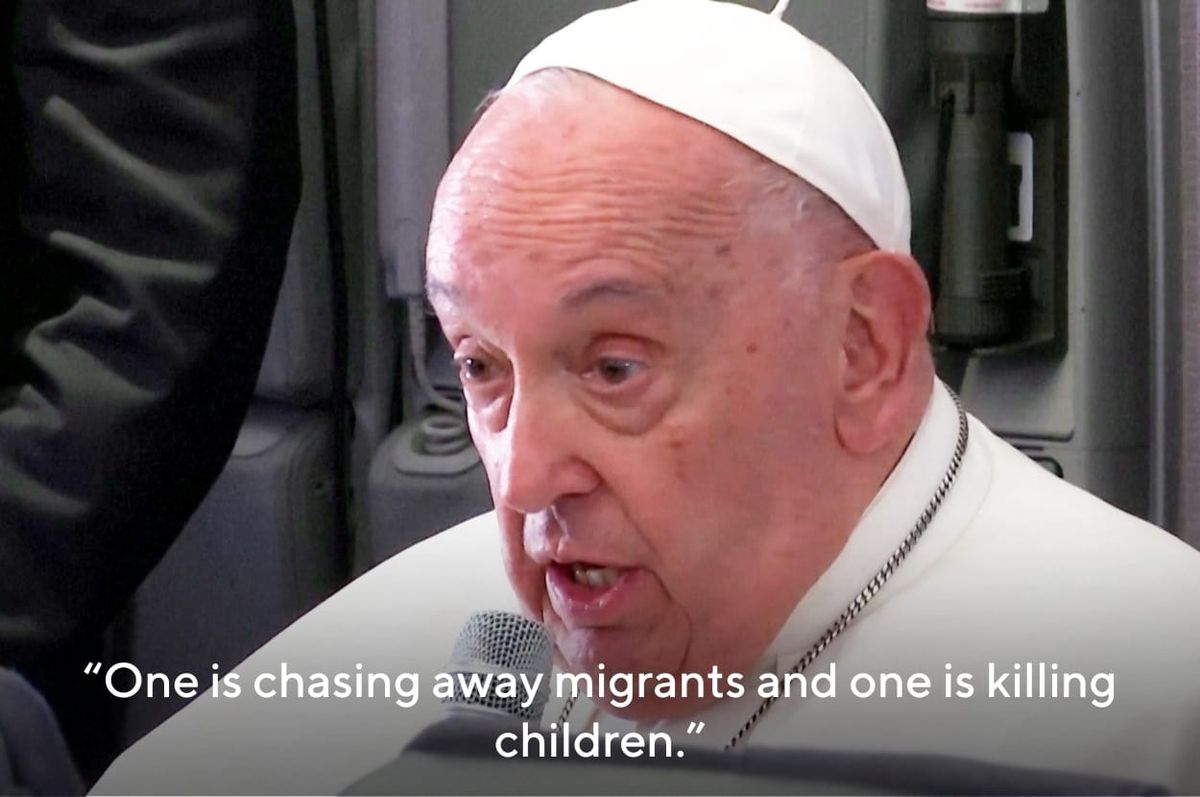 Pope condemn trump kamala harris migrants kill children 