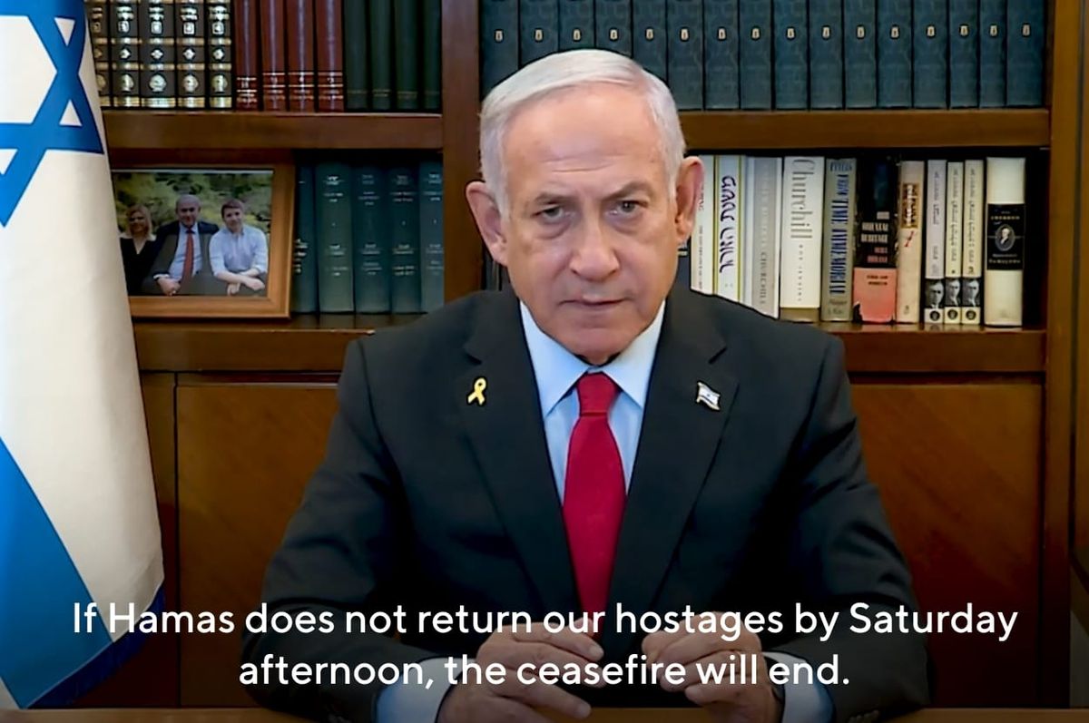 netanyahu threatens end ceasefire hamas hostage postpone