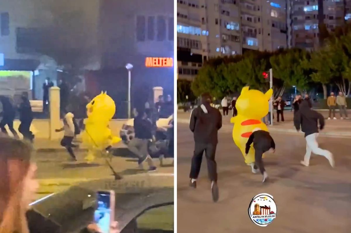 turkey protest pikachu flee police