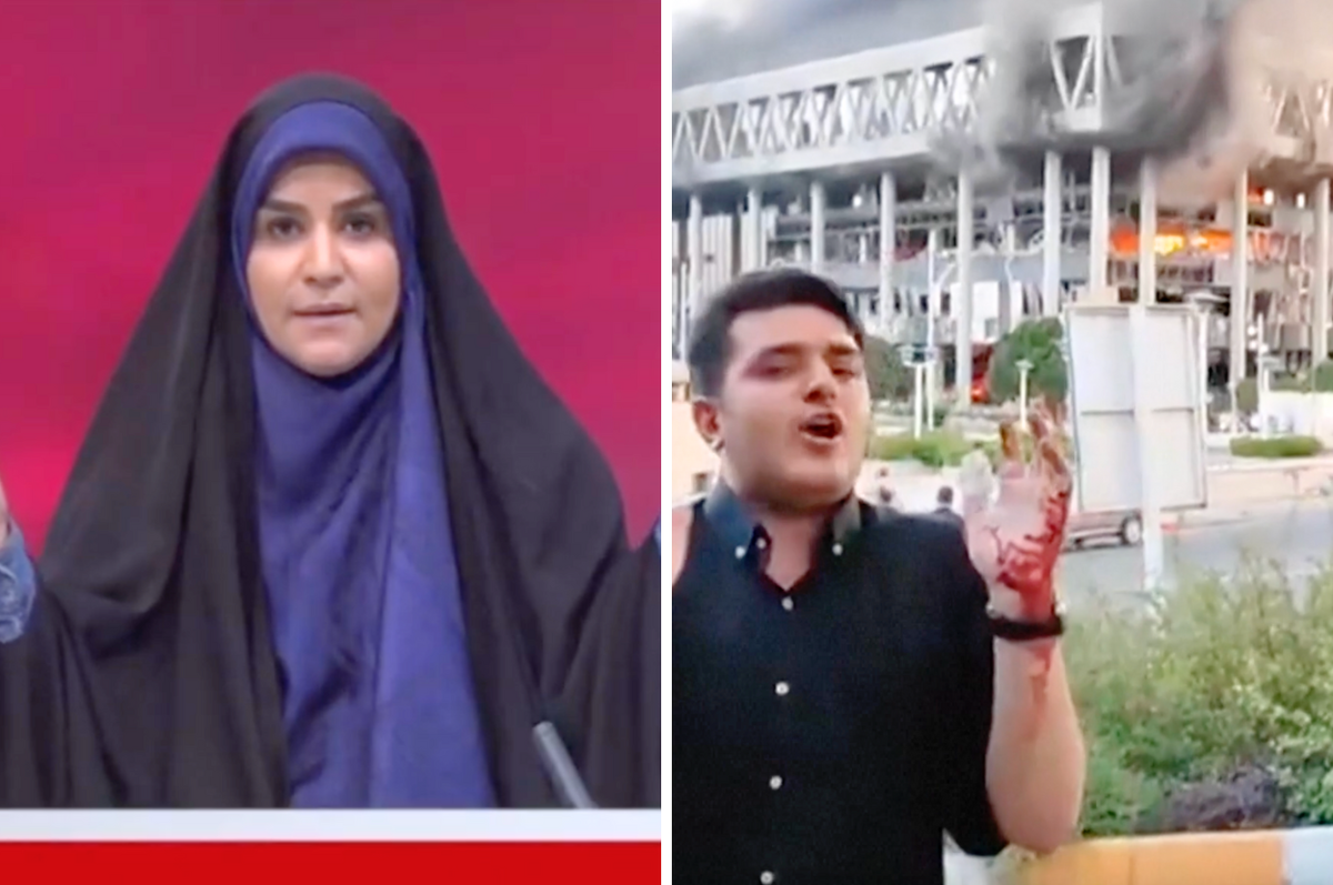 israel bomb iran state tv anchor live