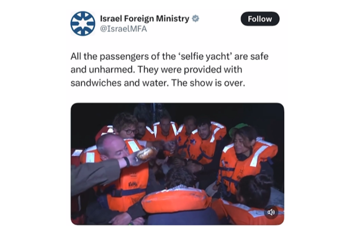 israel propaganda madleen activists bread water