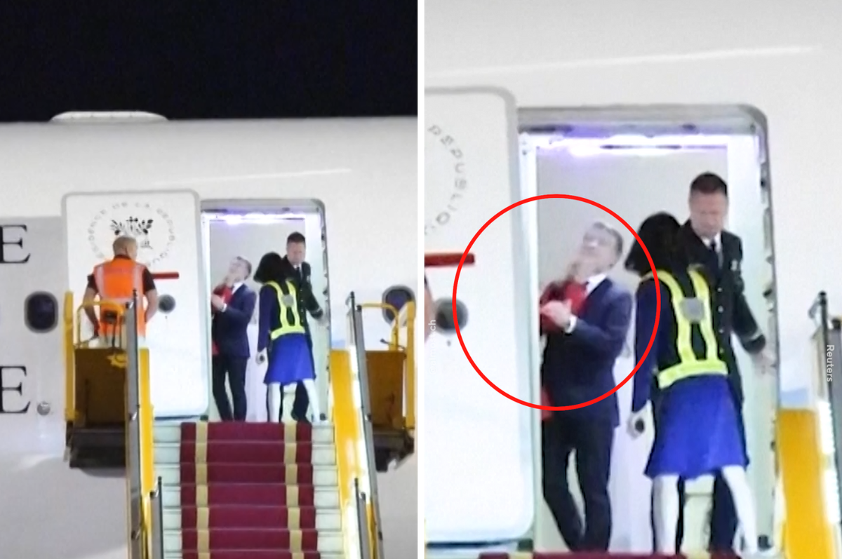 macron wife shove face plane