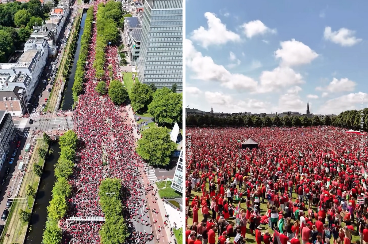 second hague gaza march 150000 red israel genocide