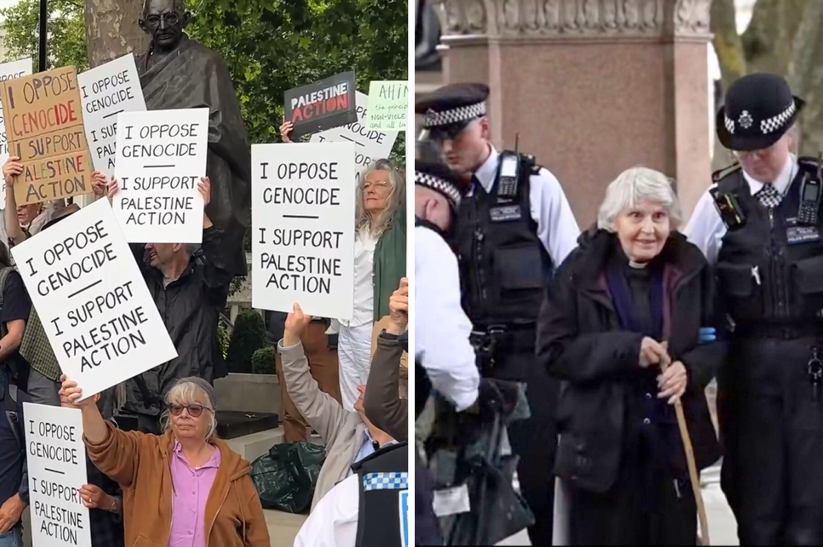 uk arrest 85 year old priest palestine action protest