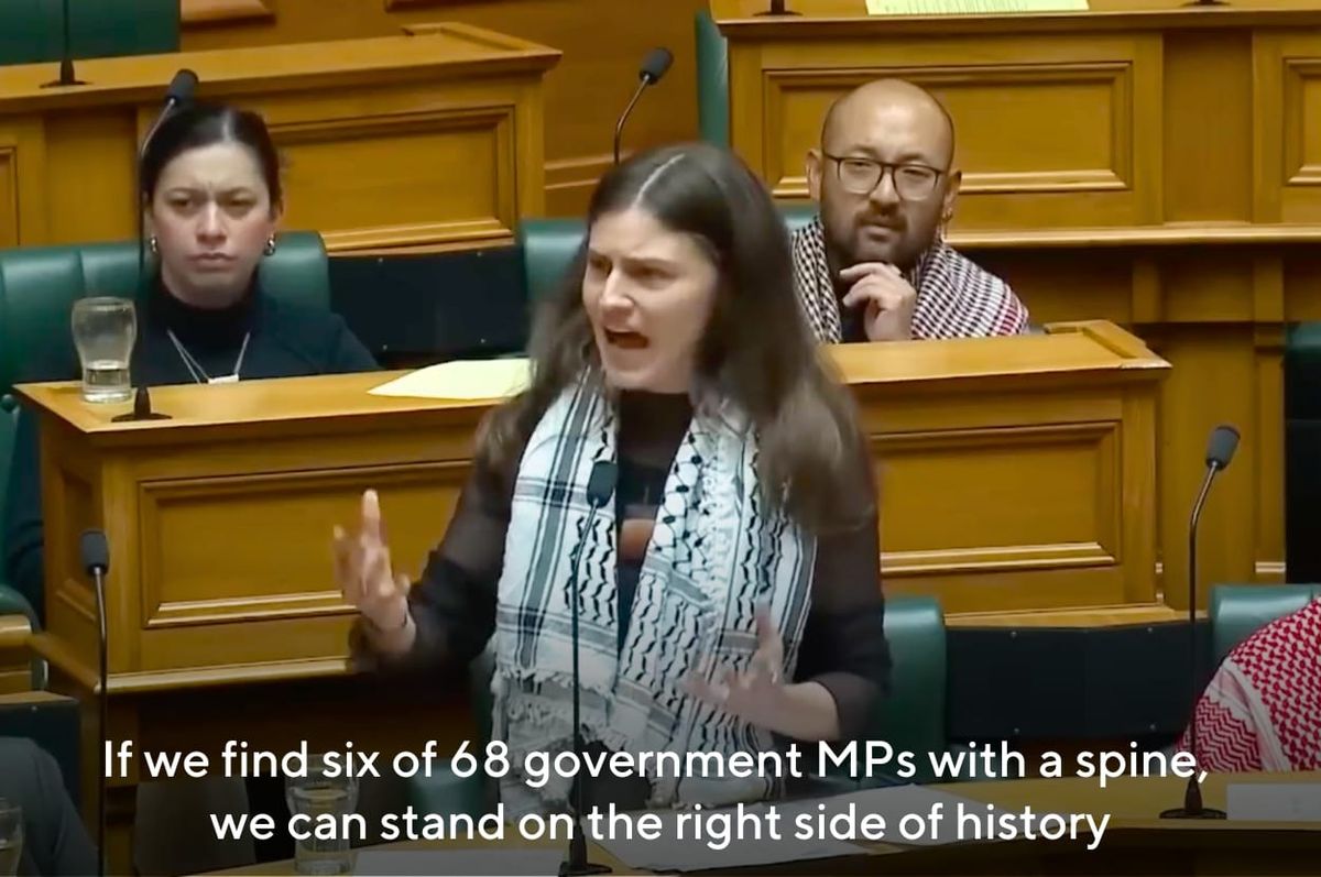 chloe swarbrick ejected new zealand parliament spineless gaza israel