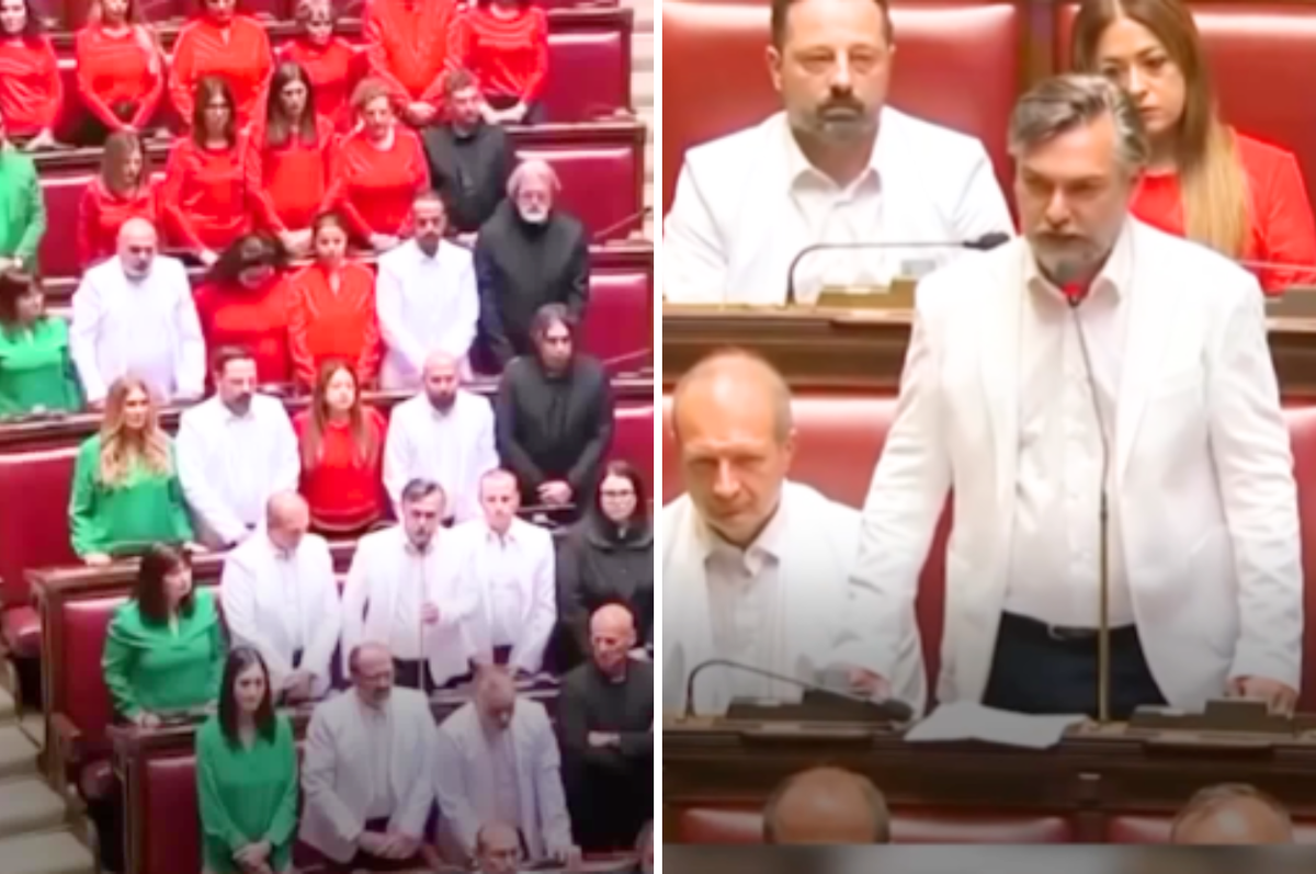 italy lawmakers palestine flag protest israel gaza genocide