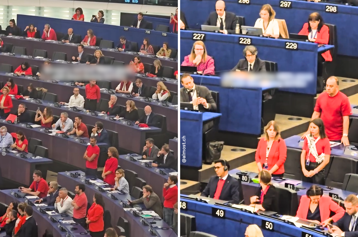 EU lawmakers wear red gaza ursula von der leyen