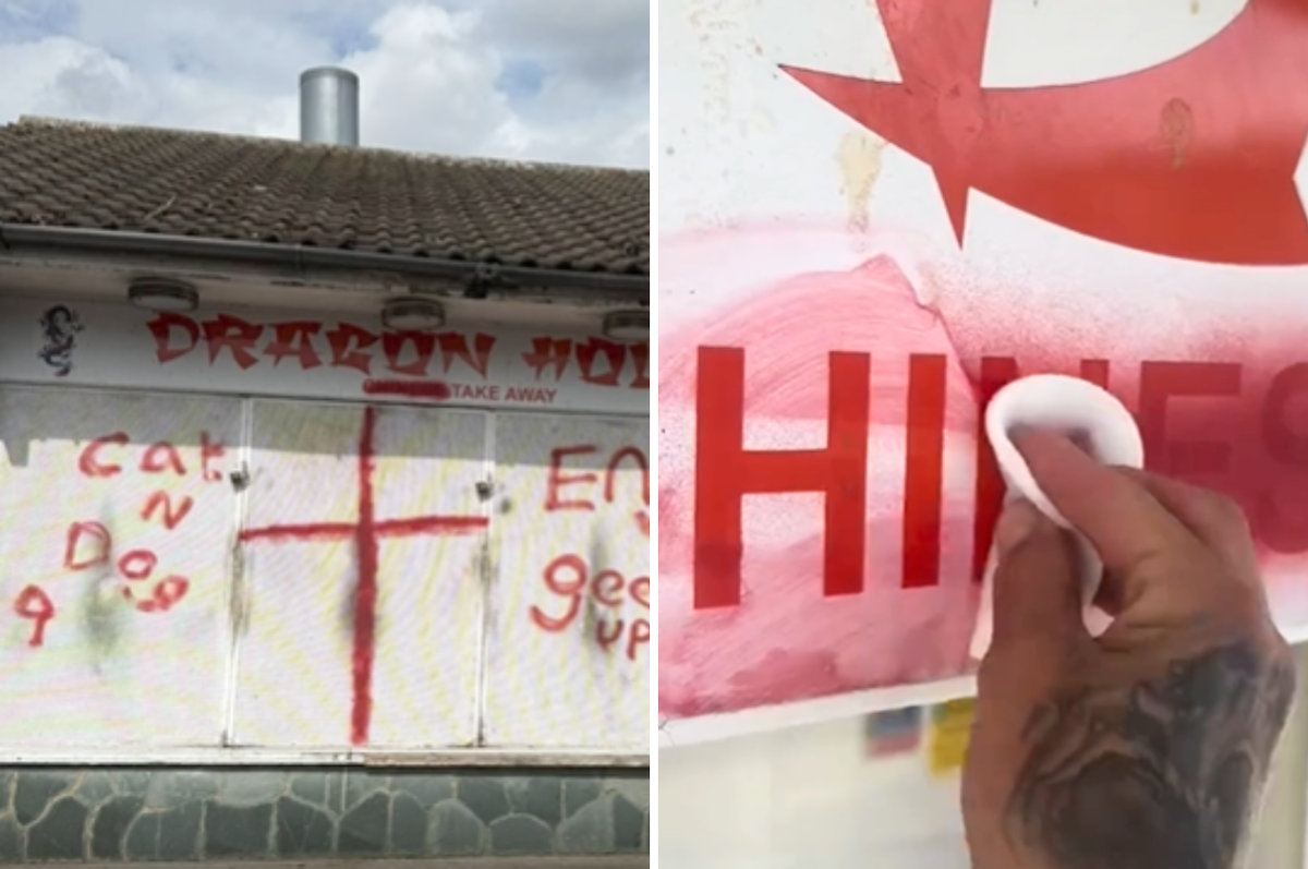 uk chinese takeaway racist graffiti wash off