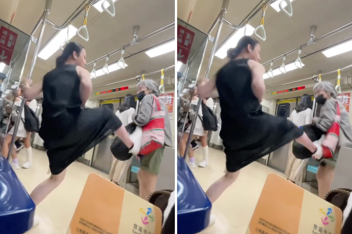 Taiwan metro passenger kick elderly woman priority seat