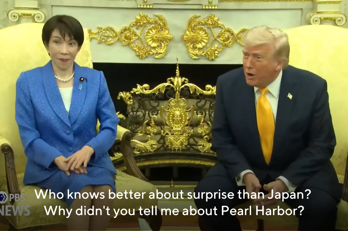trump pearl harbor joke sanae takaichi japan us iran