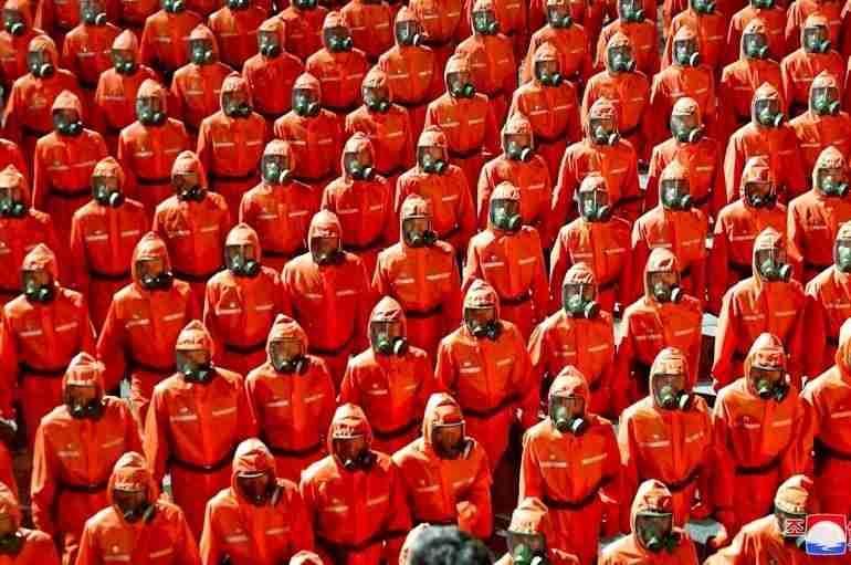 north korea military parade hazmat suits
