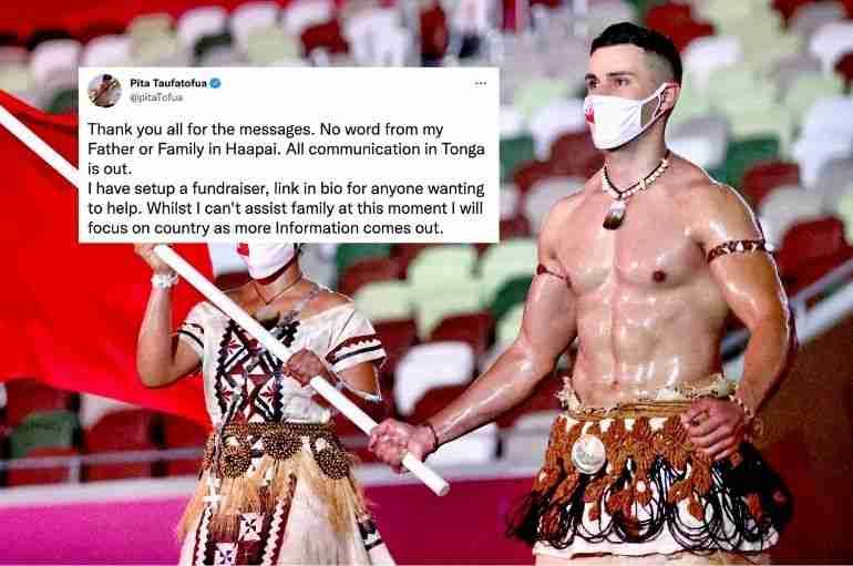 tonga olympic flag bearer volcano eruption fundraising